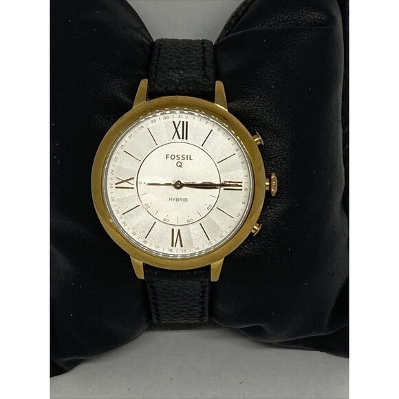 Fossil FTW5018 Women's Black Leather White Analog Dial Hybrid Smartwatch XX802 - Picture 1 of 12